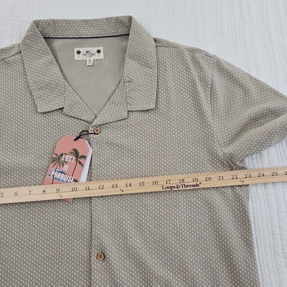 Free Planet Lost in Paradise Men’s XL Olive Short Sleeve Button Up Shirt NWT NEW - Picture 10 of 14